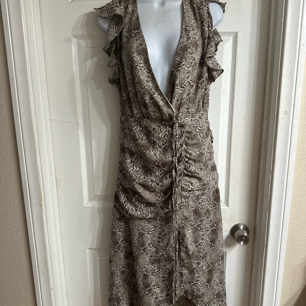 Ted Baker Brown Cream Ruched Wrap Midi Dress
